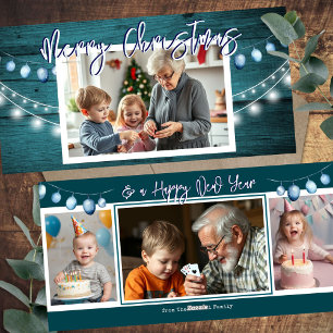 Merry Christmas Rustic Wood Photos Holiday Card