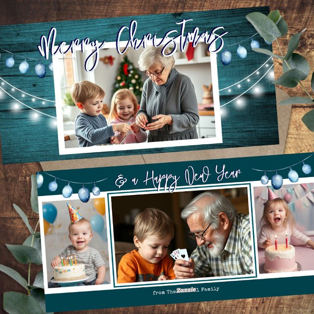 Merry Christmas Rustic Wood Photos Holiday Card (Creator Uploaded)