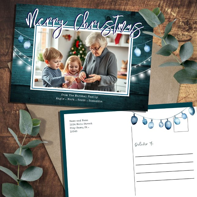 Merry Christmas Rustic Wood Photos Postcard (Creator Uploaded)