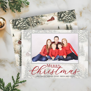 Merry Christmas Rustic Woodland Family Photo Holiday Card