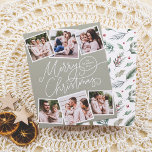 Merry Christmas Sage Green 6 Photos Budget<br><div class="desc">Spread holiday cheer with this charming sage green Christmas budget photo card! The front features “Merry Christmas” in playful handwritten calligraphy, with your family name and the year tucked into one of the flourishes. Add a personal touch with six custom photos — three at the top and three at the...</div>