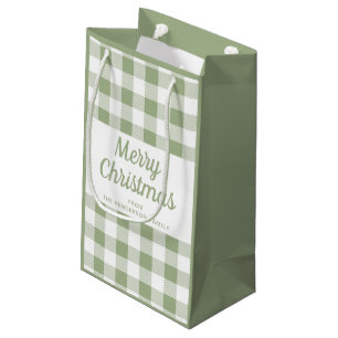 Merry Christmas Sage Green Plaid  Small Gift Bag
