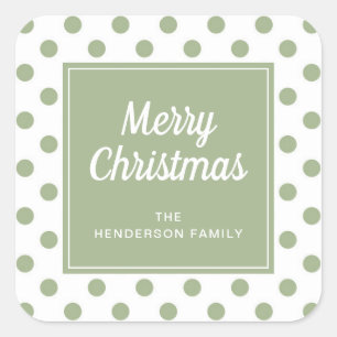 Merry Christmas Sage Green Polka Dots Square Sticker