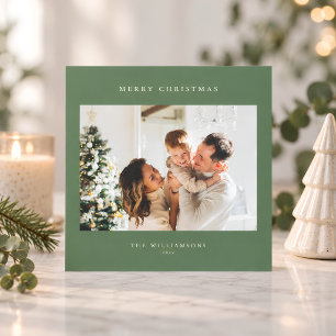 Merry Christmas Sage Green Two Photo Modern Holiday Card