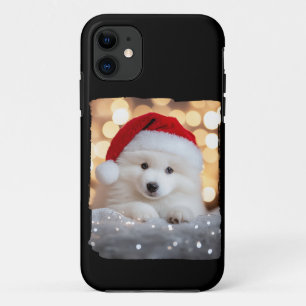 Merry Christmas Samoyed Puppy Dog with Santa Hat Case-Mate iPhone Case