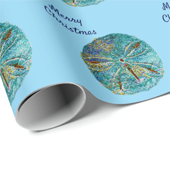 Merry Christmas Sanddollar Pattern Abstract Blue Wrapping Paper (Roll Corner)