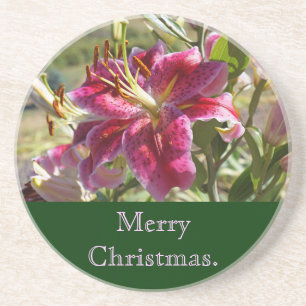 Merry Christmas sandstone Coasters Pink Lilies