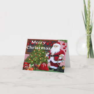 Merry Christmas Santa And Christmas Tree Holiday Card
