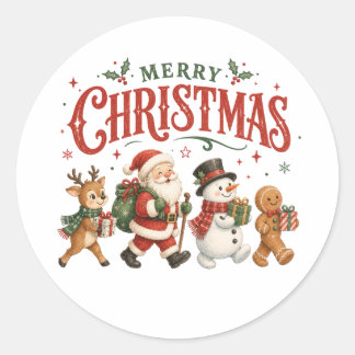 Merry Christmas Santa and Friends Classic Round Sticker