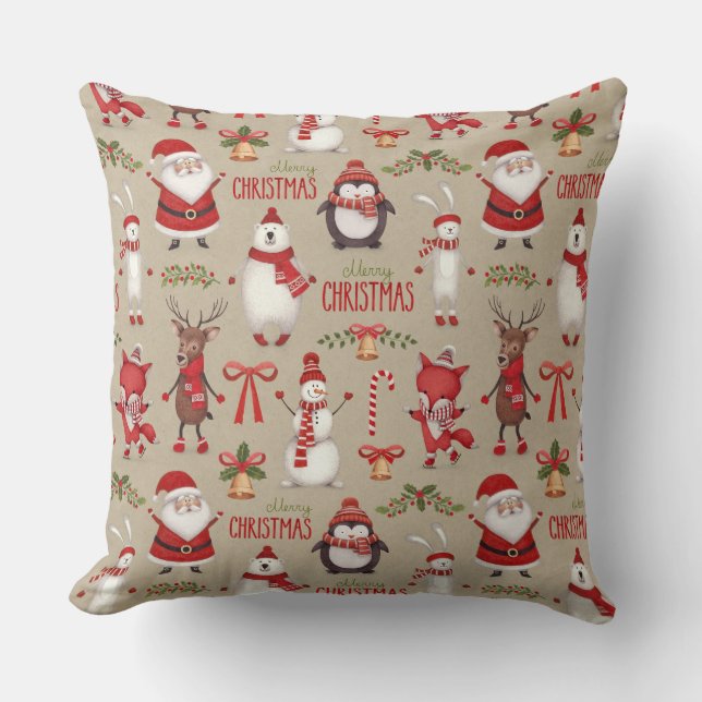 Merry Christmas Santa And Friends Cushion (Front)