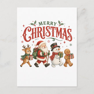 Merry Christmas Santa and Friends Invitation Postcard