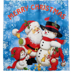 Merry Christmas Santa And Friends Shower Curtain