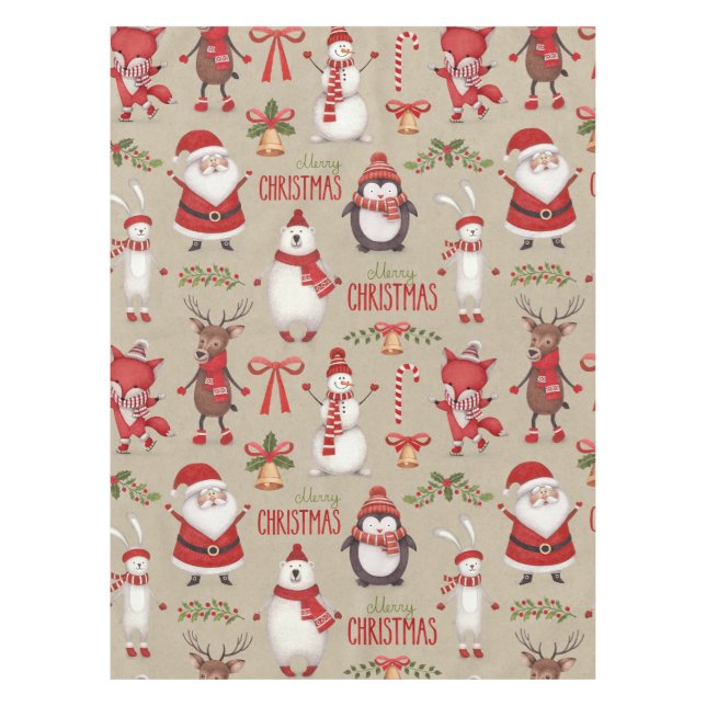 Merry Christmas Santa And Friends Tablecloth (Front)