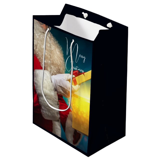 Merry Christmas Santa and Gift Medium Gift Bag (Front Angled)