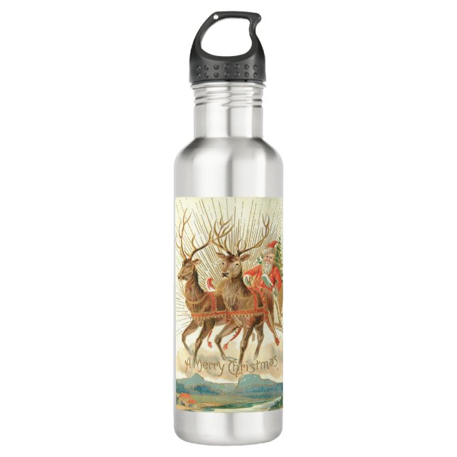Merry Christmas (Santa and his Reindeer) 710 Ml Water Bottle (Front)