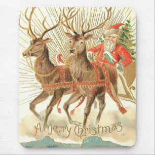 Merry Christmas (Santa and his Reindeer) Mouse Pad