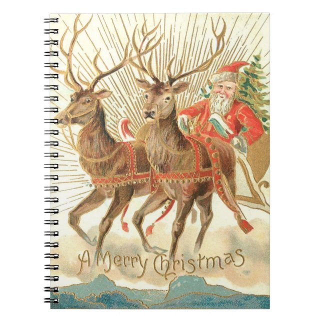 Merry Christmas (Santa and his Reindeer) Notebook (Front)