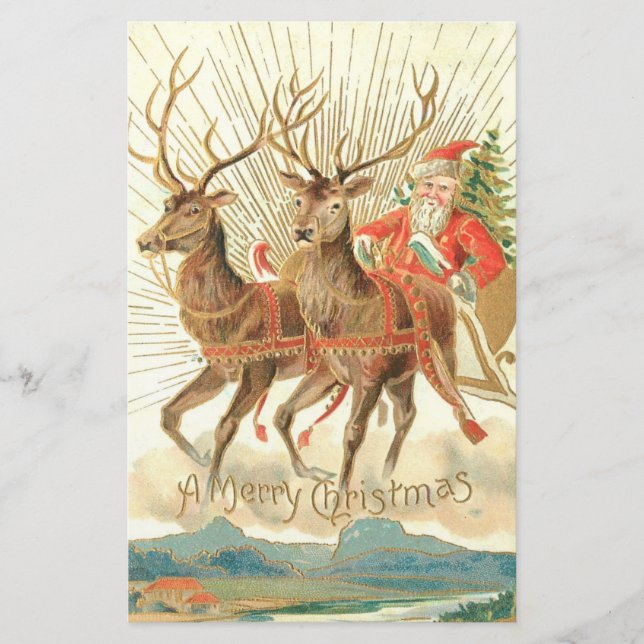 Merry Christmas (Santa and his Reindeer) Stationery (Front)