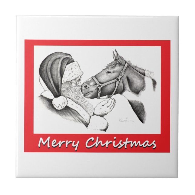 Merry Christmas Santa  and Horse Tile (Front)