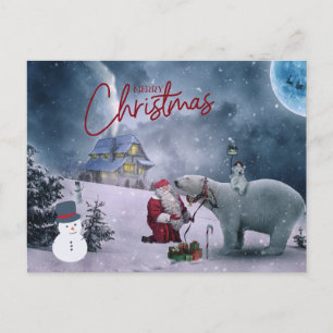 Merry Christmas Santa and Polar Bear Postcard