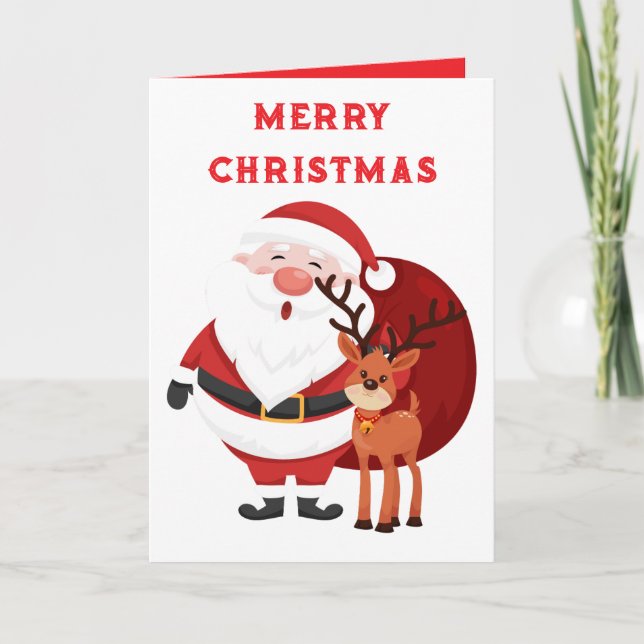 Merry CHRISTMAS SANTA AND REINDEER Card (Front)