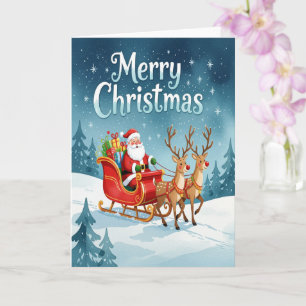 Merry Christmas Santa And Reindeer Card
