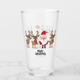 Merry Christmas Santa and Reindeer  Glass