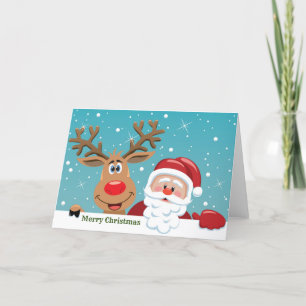 Merry Christmas Santa and Reindeer Holiday Card