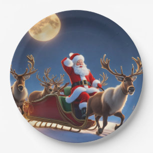 Merry Christmas Santa and Reindeer  Paper Plate