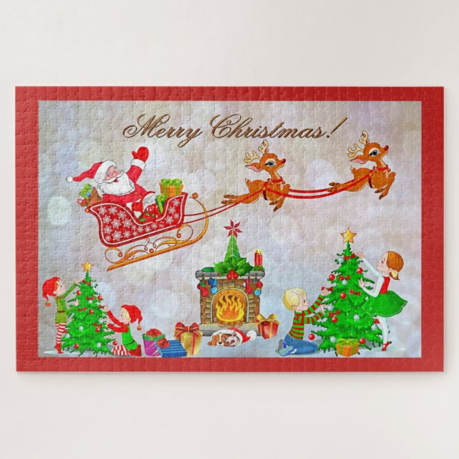 Merry Christmas Santa and Sleigh Jigsaw Puzzle (Horizontal)