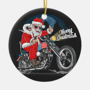Merry Christmas Santa Biker  Ceramic Tree Decoration