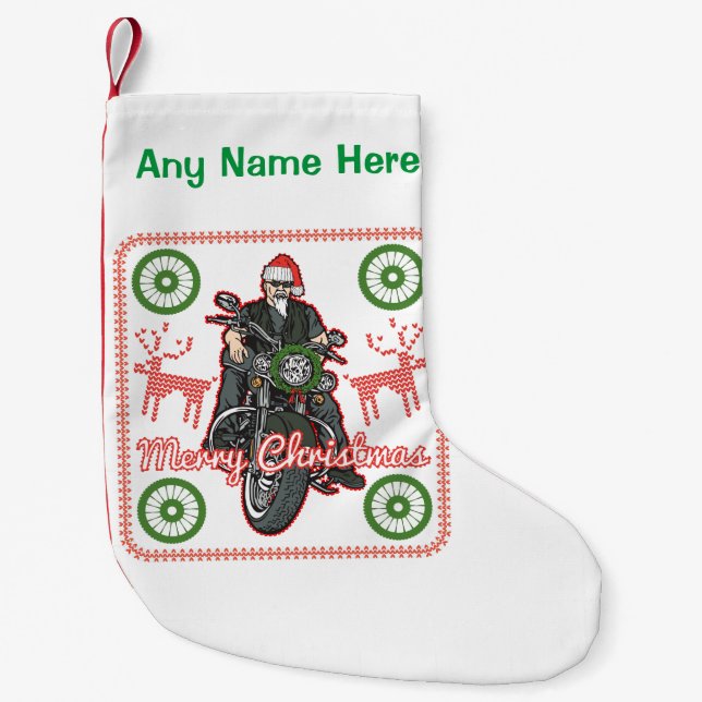 Merry Christmas Santa Biker Motorcycle Holiday Small Christmas Stocking (Front)