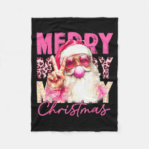Merry Christmas Santa Bubble Gum Pink Xmas Family Fleece Blanket