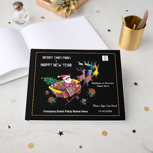 Merry Christmas Santa Businesses Logo Personalise  Guest Book (Front Open)