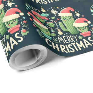 Merry Christmas Santa cactus plants smiling Wrapping Paper