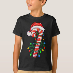 Merry Christmas Santa Candy Cane Xmas Lights Pajam T-Shirt