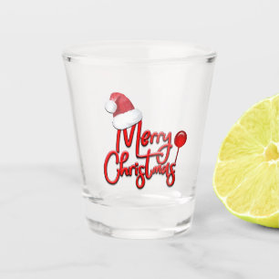 Merry Christmas Santa Cap Text Shot Glass