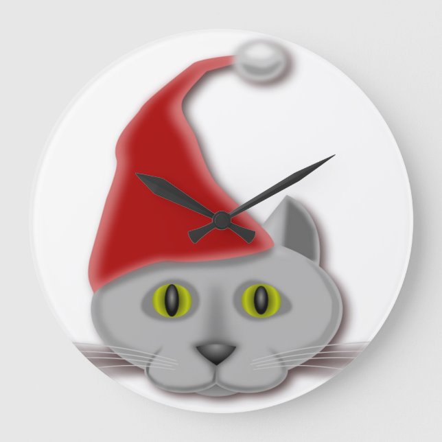 "MERRY CHRISTMAS" SANTA CAT LARGE CLOCK (Front)