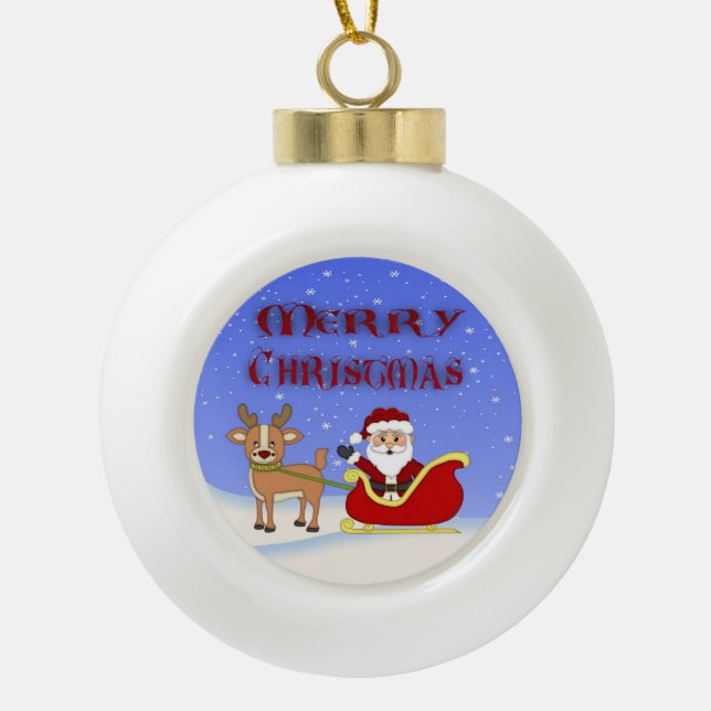 Merry Christmas Santa Ceramic Ball Ornaments (Front)