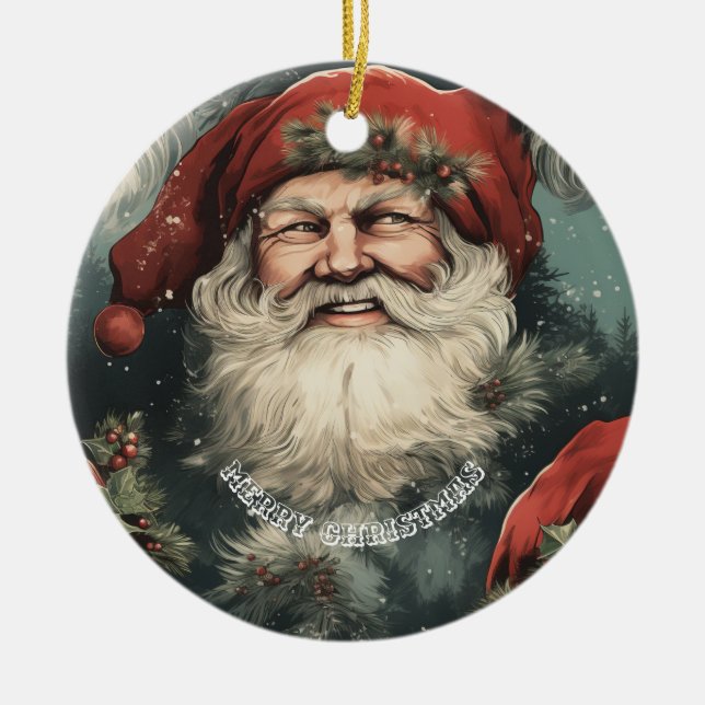 Merry Christmas Santa Ceramic Tree Decoration (Front)