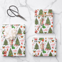 Merry Christmas Santa Checking His List Xmas Trees Wrapping Paper Sheet