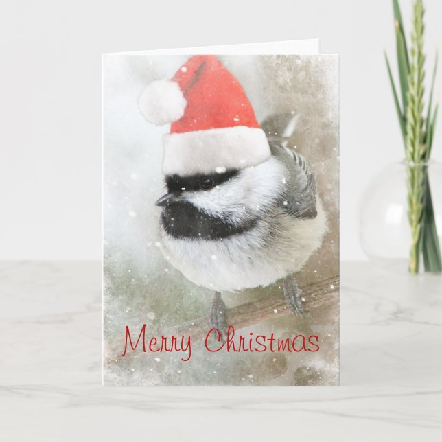 Merry Christmas Santa Chickadee Card (Front)