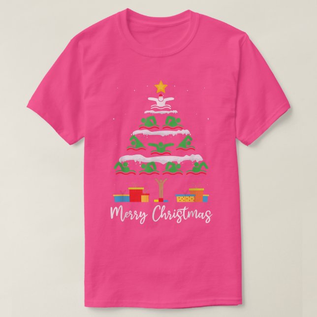 Merry Christmas Santa Christmas Tree Swiming Lover T-Shirt (Design Front)