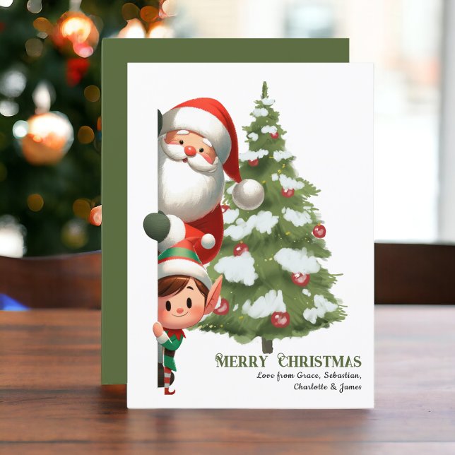 Merry Christmas Santa Claus and Elf Personalised Holiday Card (Merry Christmas Santa Claus & Elf Personalized Holiday Card from Ricaso. digital download available)