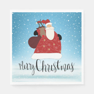 Merry Christmas Santa Claus and Rudolph Napkin