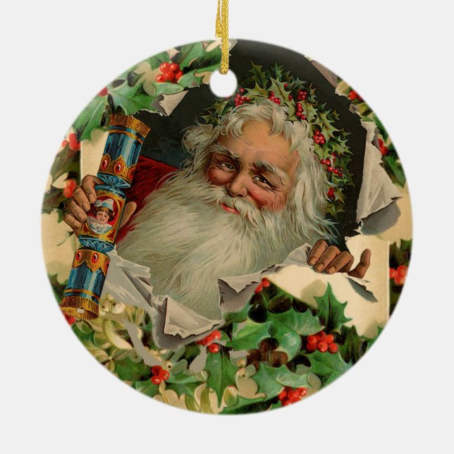 Merry Christmas Santa Claus Antique classic Ceramic Tree Decoration (Back)