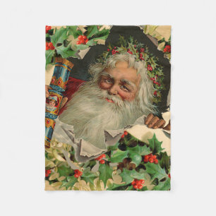 Merry Christmas Santa Claus Antique classic Fleece Blanket