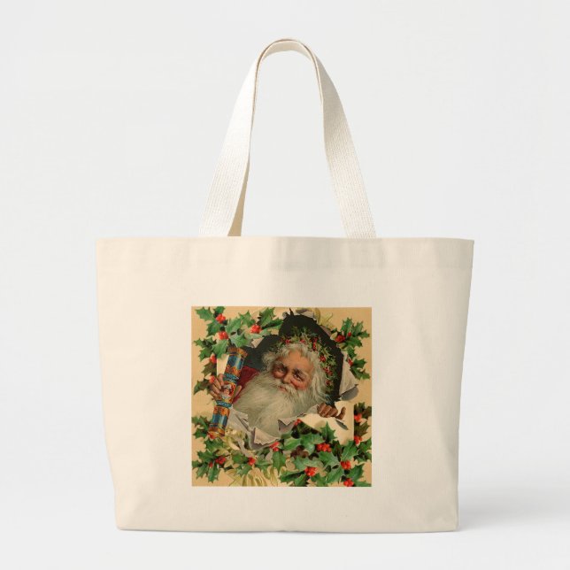 Merry Christmas Santa Claus Antique classic Large Tote Bag (Front)