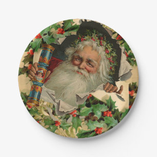 Merry Christmas Santa Claus Antique classic Paper Plate