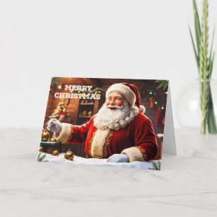 Merry Christmas Santa Claus at his Workshop Holiday Card